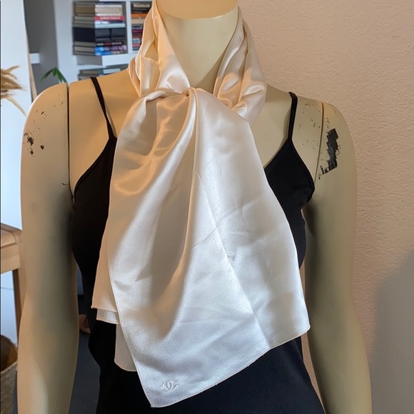 Chanel solid silk rectangle scarf with box